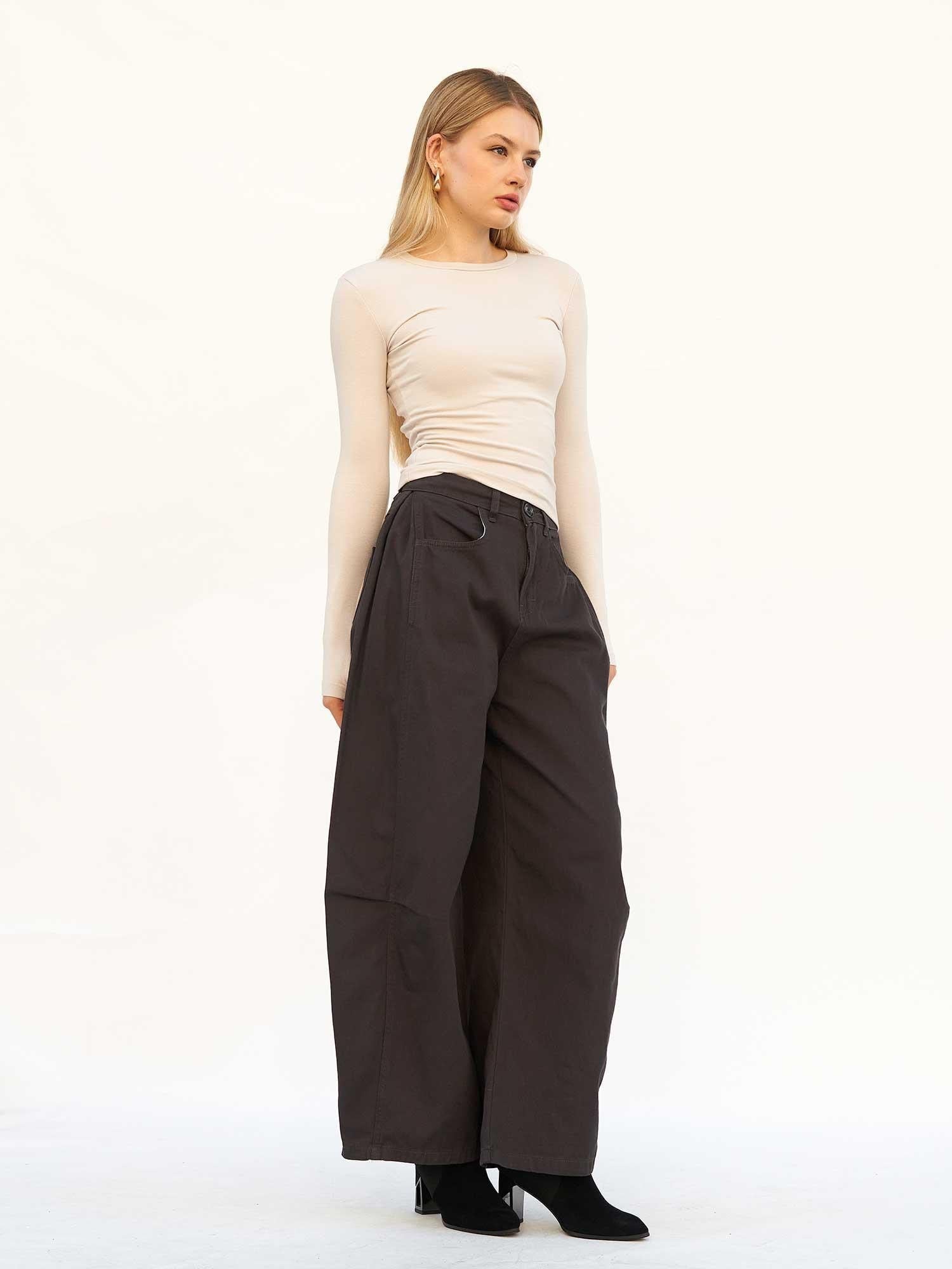 Curve Wide Gabardine Trousers - Anthracite - Lefon - by Peralane - photo 8