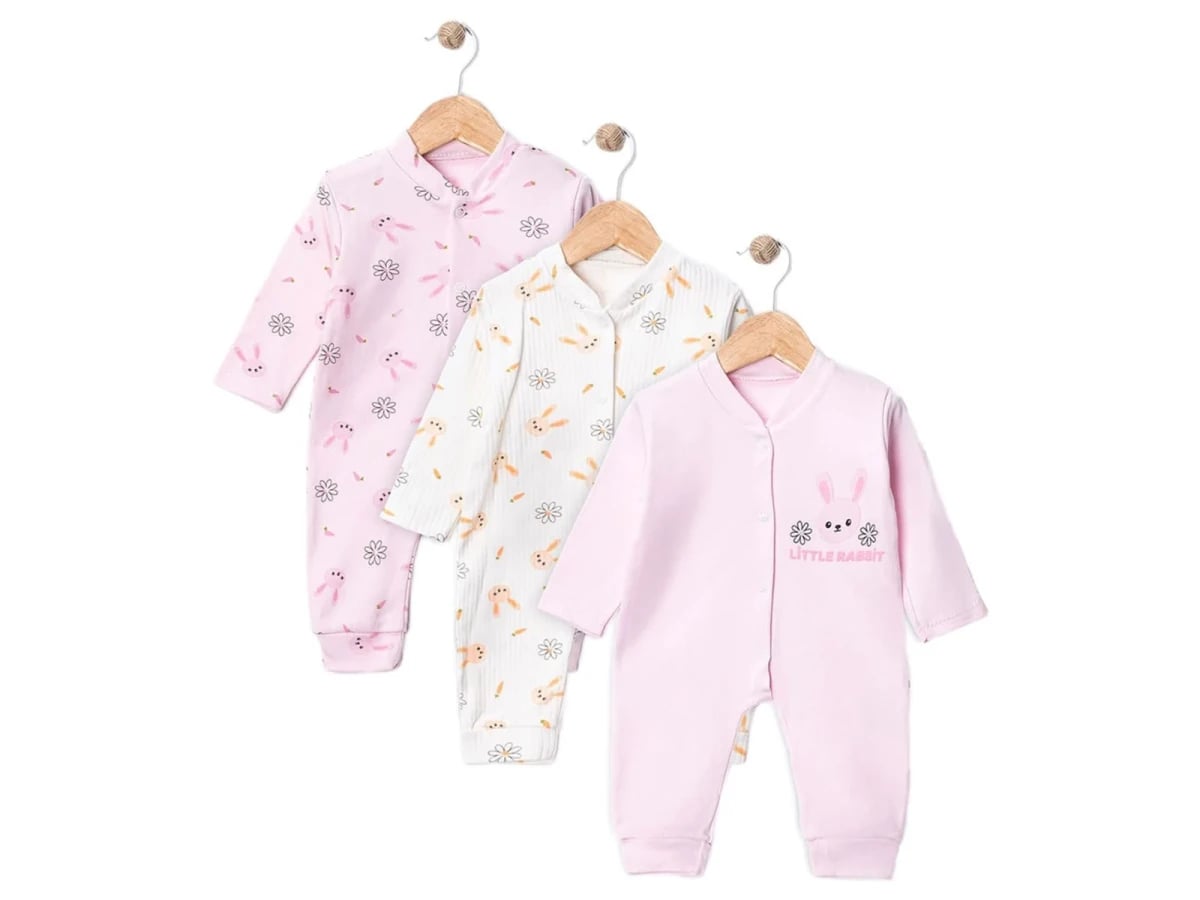 Pink and White Baby Rompers with Bunny Print, Pack of 9 - Supermini - by Peralane