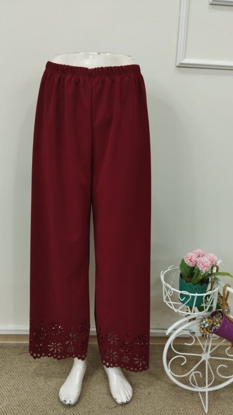 Women's High-Waisted Elasticated Waist Wide-Leg Trousers with Floral Laser-Cut Detail - Janes - by Peralane - photo 7