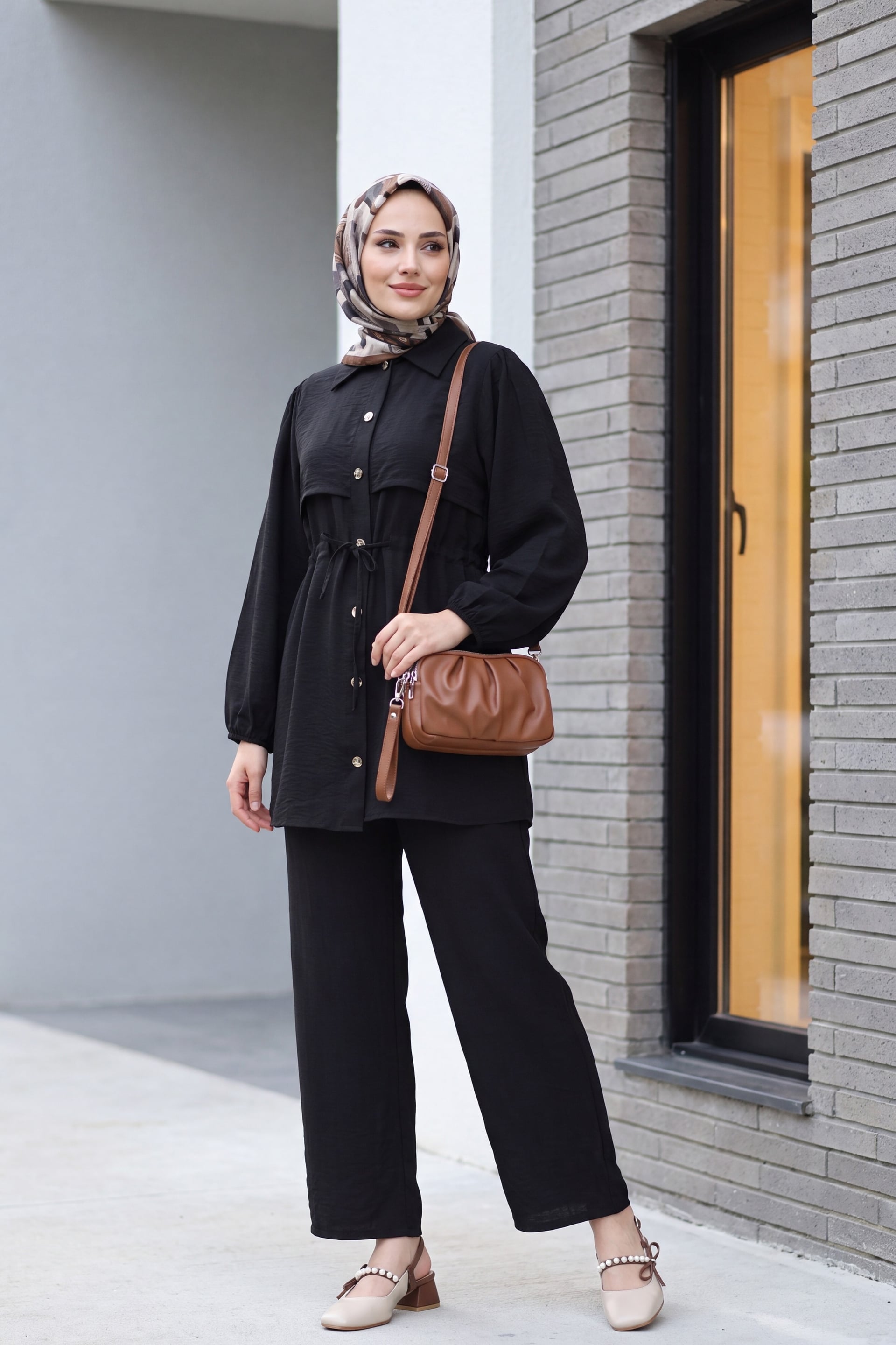 Tunnel Lace-Up Elastic Cuff Tunic and Trousers Set - Black - Podyumplus - by Peralane - photo 3