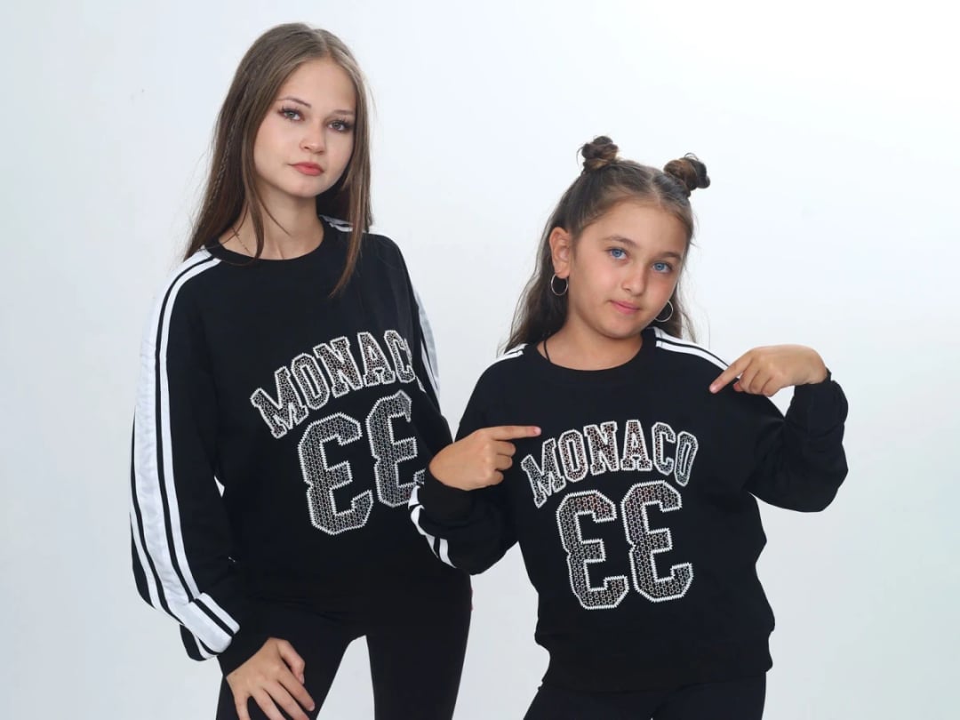 Monaco Printed Girls' Sweatshirt - Black - Vizviz - by Peralane