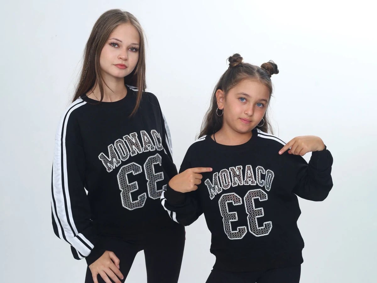 Girls' Sweatshirt with Monaco Graphic and Rhinestone Detail - Black - Vizviz - by Peralane