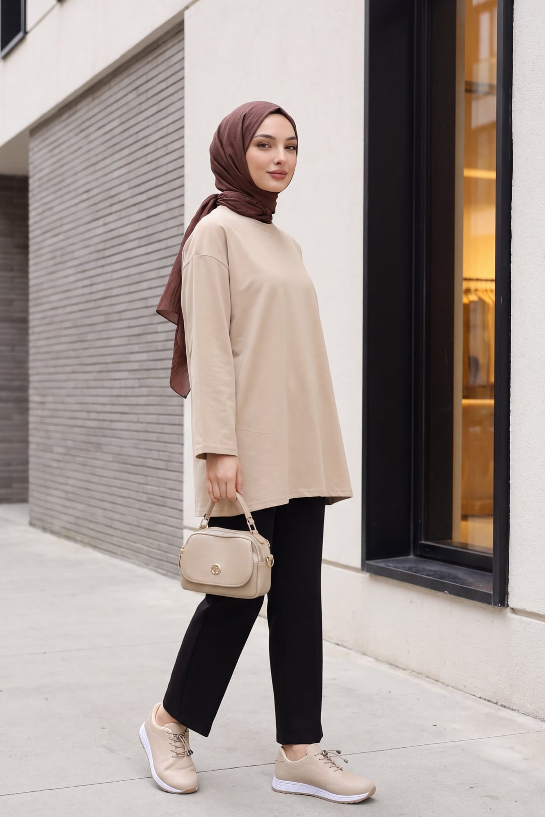 Round Neck Oversized Knit Tunic - Light Beige - Podyumplus - by Peralane - photo 5