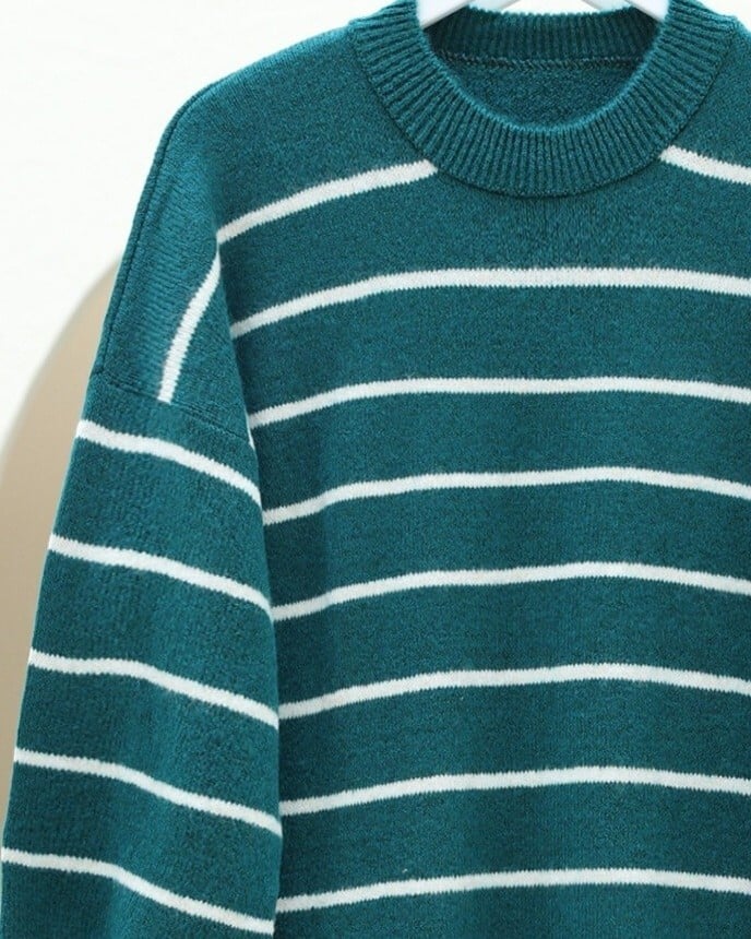 Thin Striped Slit Knit Tunic - Emerald - Podyumplus - by Peralane - photo 2