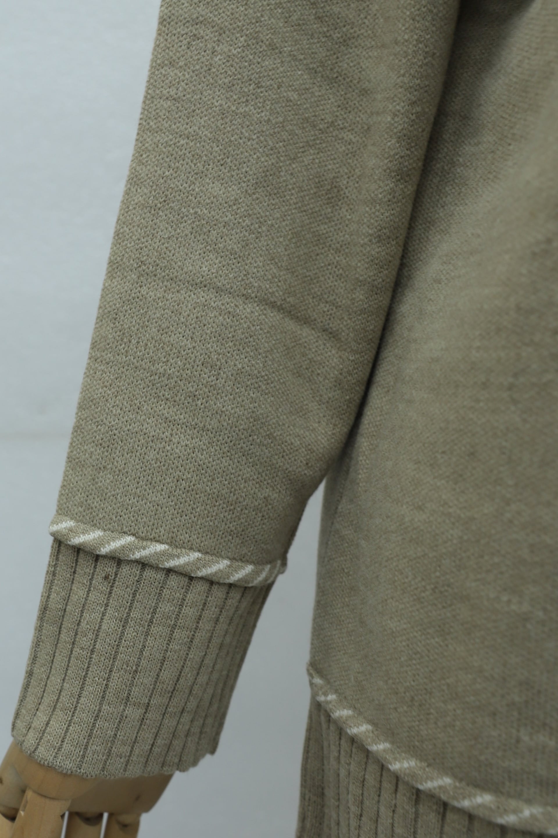 Ribbed Trim Knit Trousers Set - Beige - Podyumplus - by Peralane - photo 5