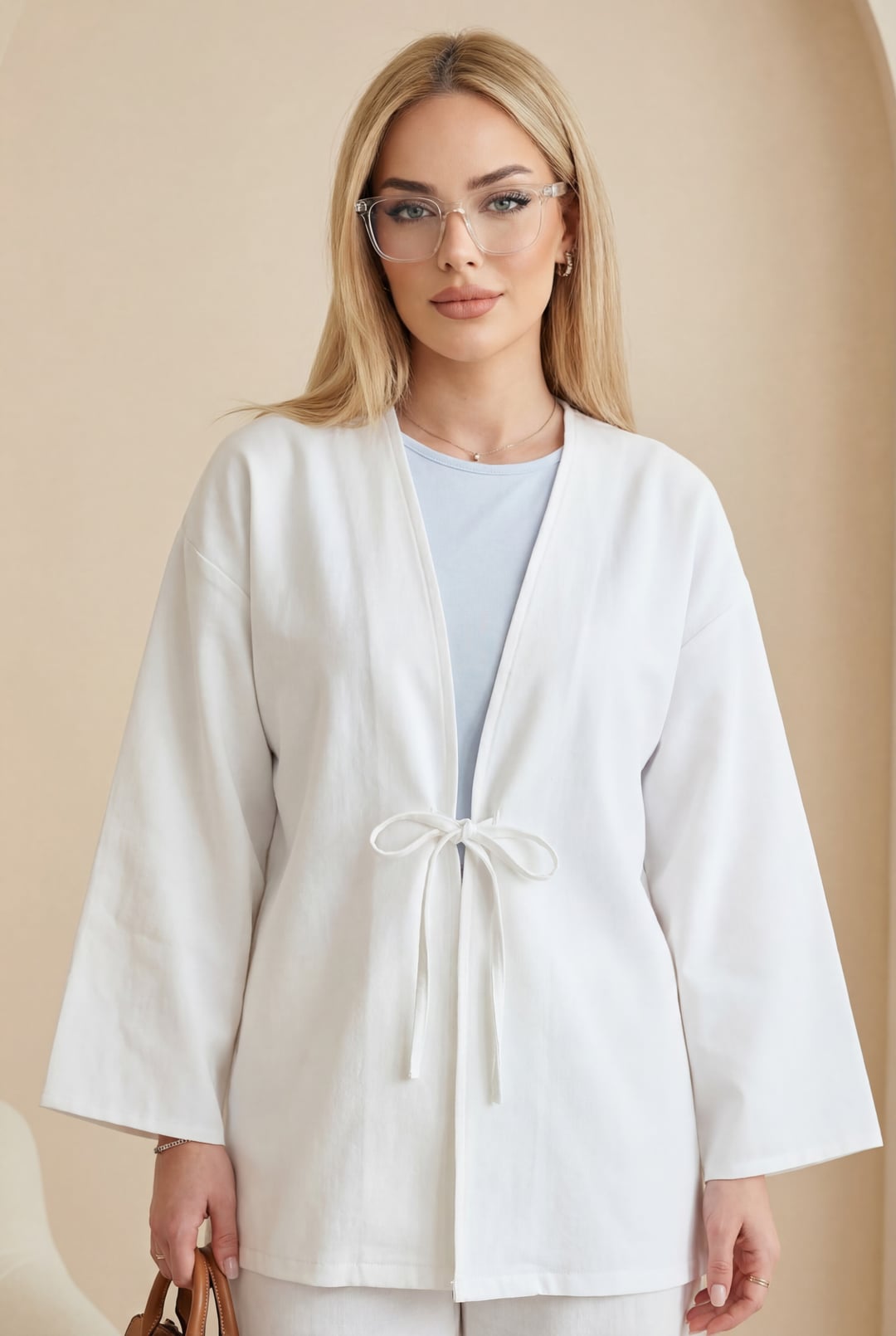 Tie-Front Poplin Kimono - White - Podyumplus - by Peralane