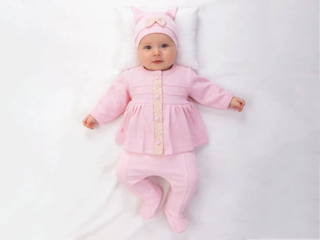 Girl's Baby Check Pattern Buttoned 2-Piece Set - Beyaz Bebek - by Peralane