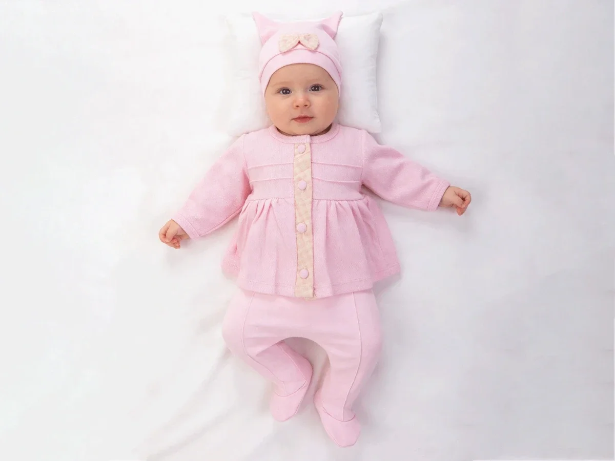 Girl's Baby Check Pattern Buttoned 2-Piece Set - Beyaz Bebek - by Peralane