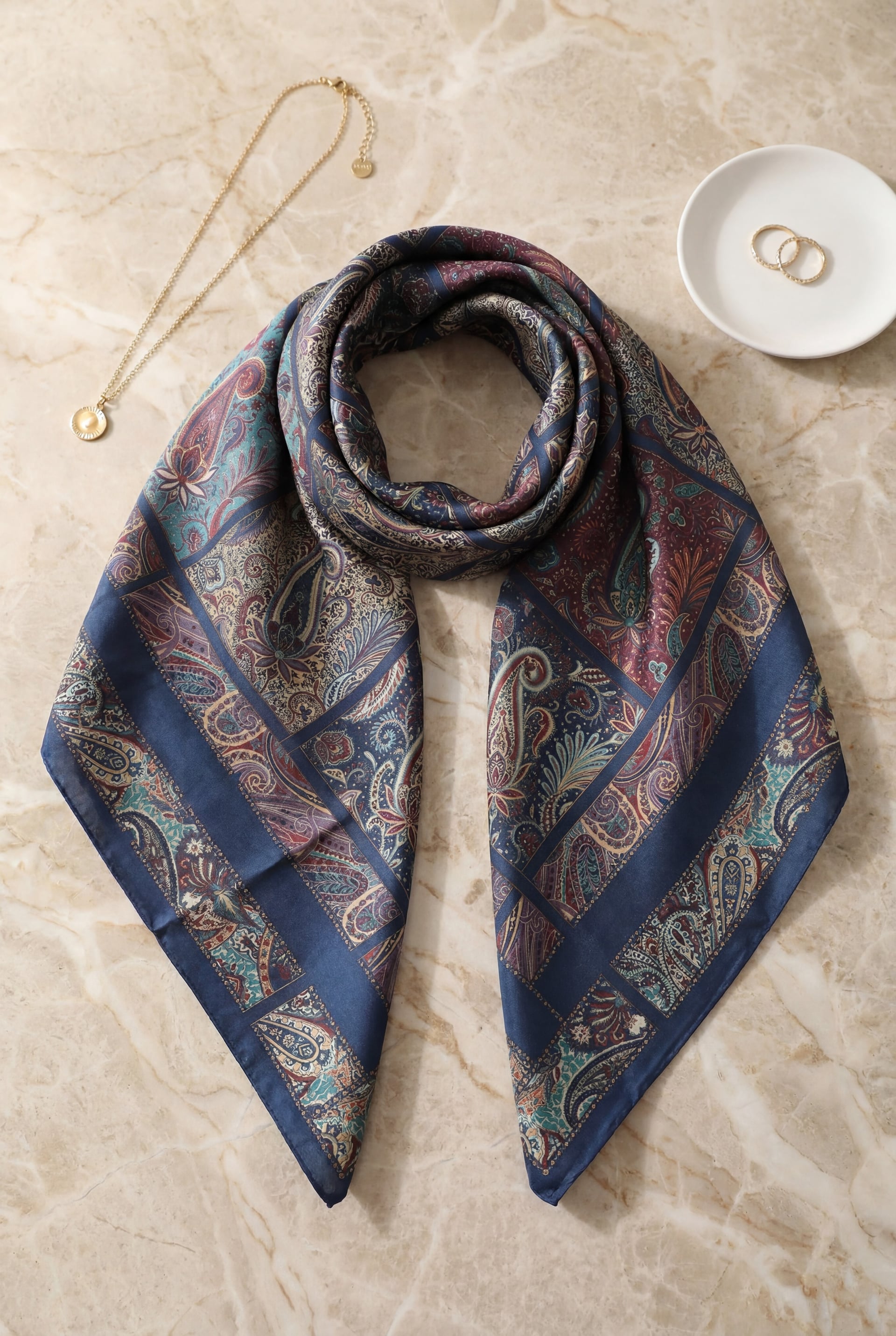 Geometric Framed Rayon Scarf - Petrol Blue - Podyumplus - by Peralane - photo 2