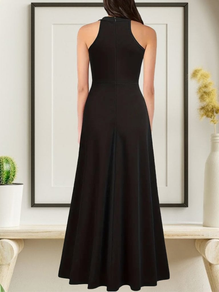 Women's Sleeveless Halter Neck Deep Slit Full-Length Imported Crepe Dress - Janes - by Peralane - photo 2