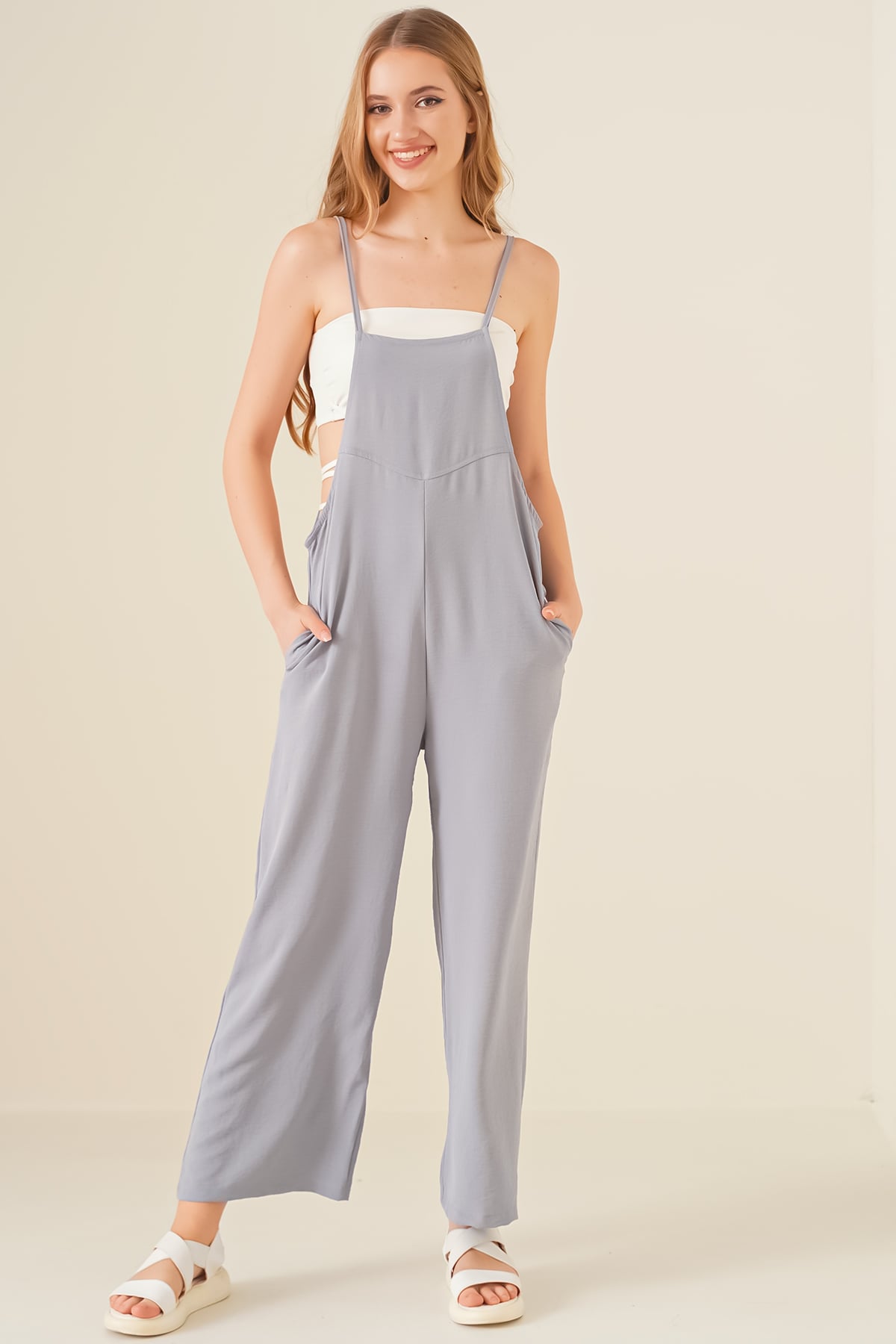 Spaghetti Strap Wide Leg Jumpsuit - Grey - Bigdart - by Peralane - photo 5