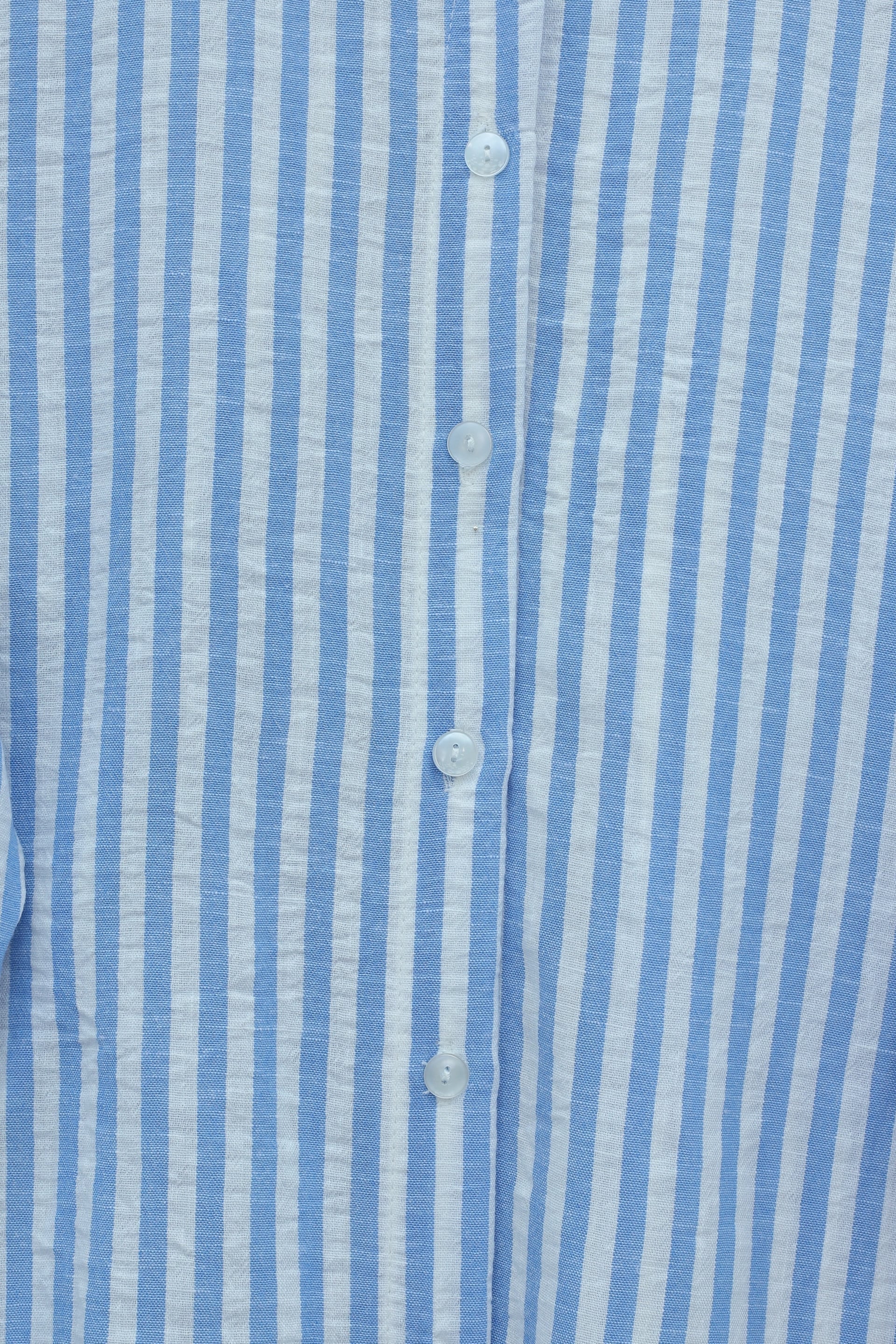Full-Length Button Striped Linen Look Shirt - Blue - Podyumplus - by Peralane - photo 9