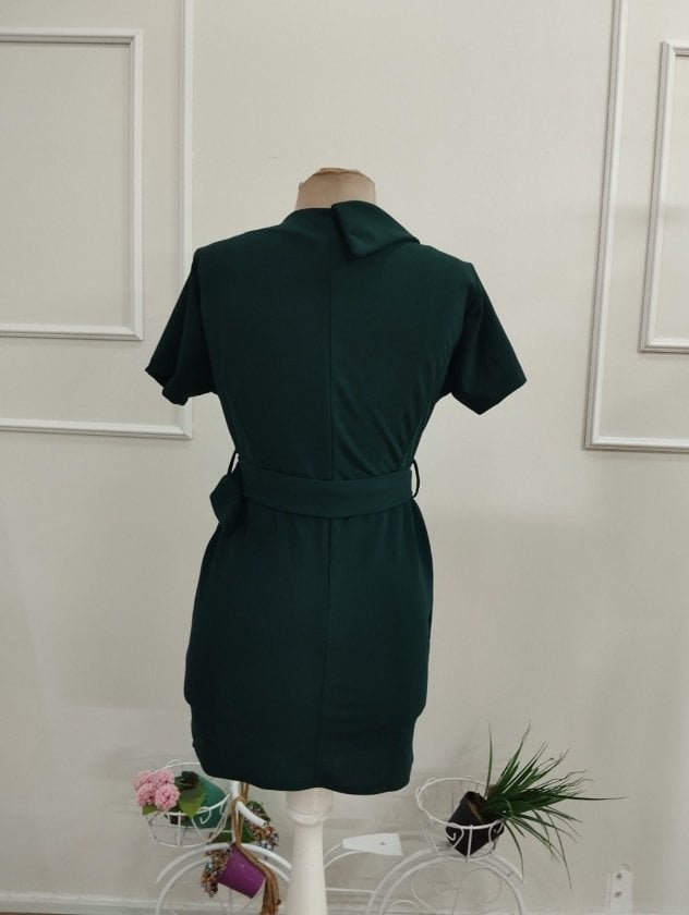 Women's Short-Sleeve Wrap Dress with Belt and Gold Buttons - Janes - by Peralane - photo 7