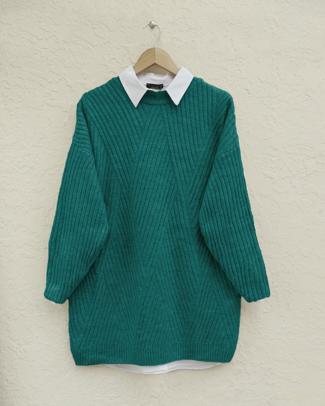 Emerald Green Diamond Pattern Knit Tunic - Podyumplus - by Peralane - photo 4