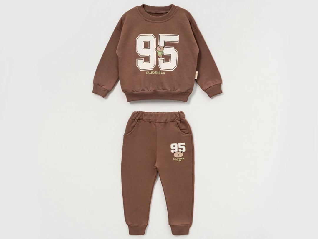 Boys' 4-Piece Casual Set with 95 Print - Dark Brown - Vovido - by Peralane