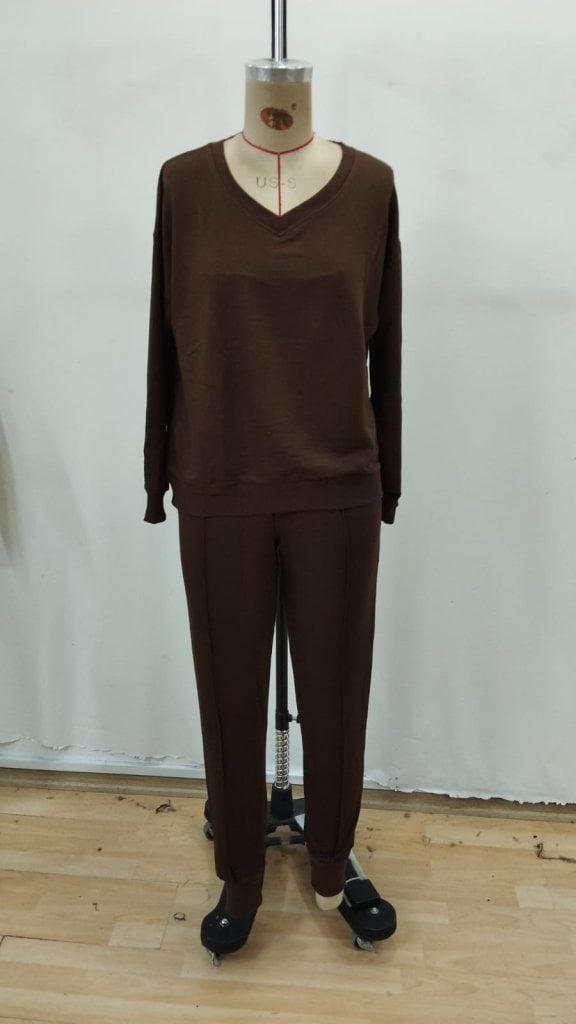 Women's Long Sleeve V-Neck Viscose Two-Thread Blouse and Trousers Two-Piece Set - Janes - by Peralane