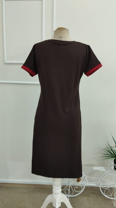 Women's Short-Sleeve Round Neck Side-Slit Striped Detail Modal Midi Dress - Janes - by Peralane - photo 3