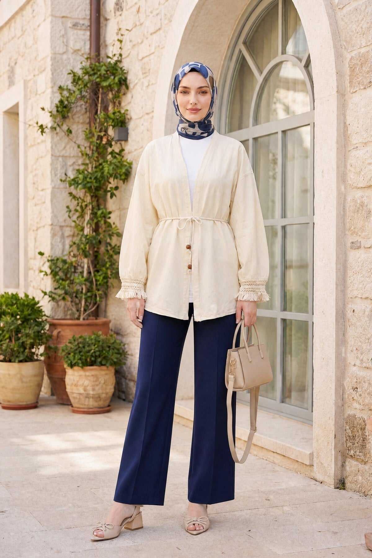 Cream Belted Kimono Cardigan with Tassel Trim - Podyumplus - by Peralane - photo 8