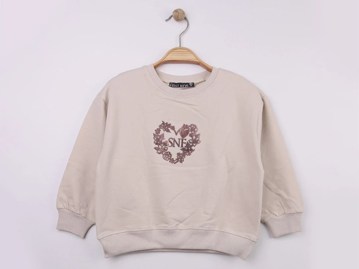 Girls' Heart Print Sweatshirt - Beige (Pack of 4) - First Kids - by Peralane