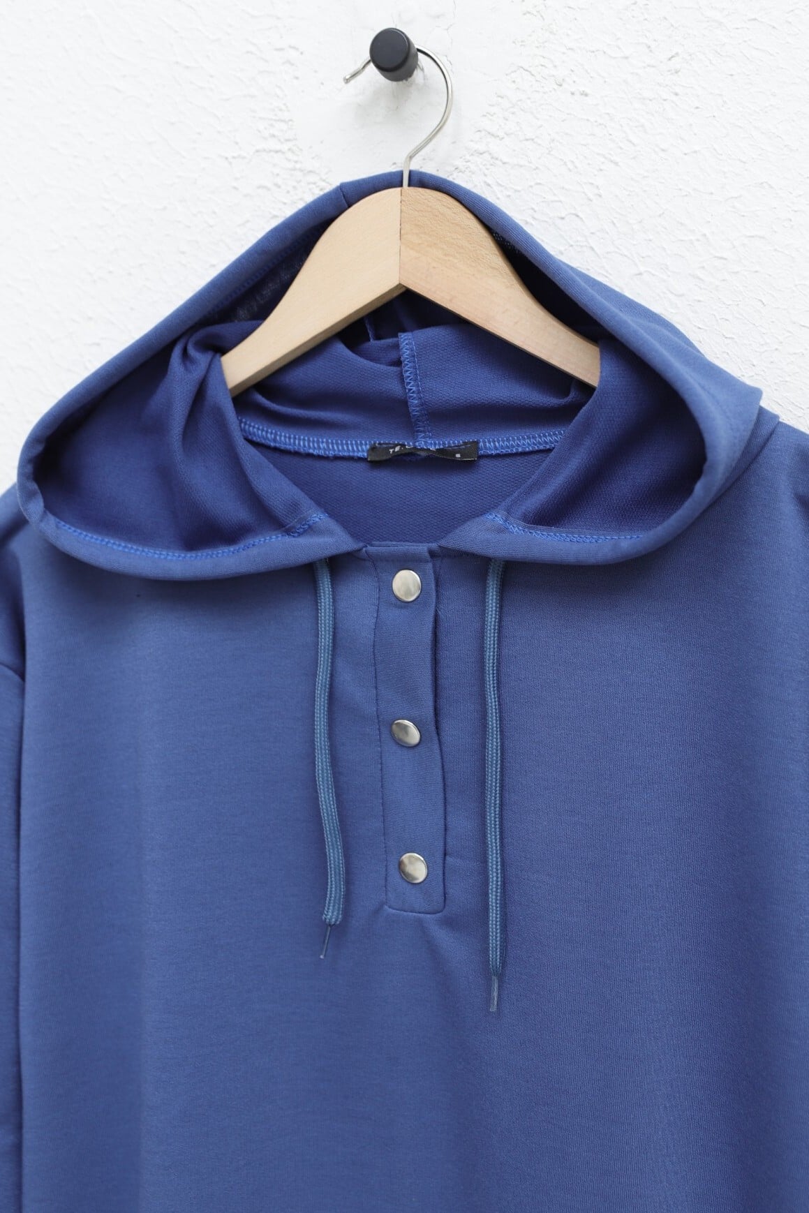 Two-Piece Hooded Loungewear Set with Snap Front and Trousers - Indigo - Podyumplus - by Peralane - photo 7
