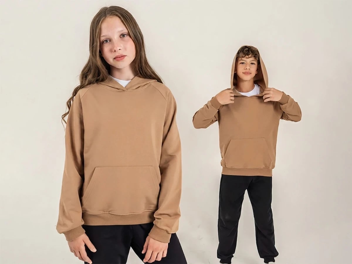 Unisex Kids' Hoodie with Kangaroo Pocket - Camel - Nickel - by Peralane