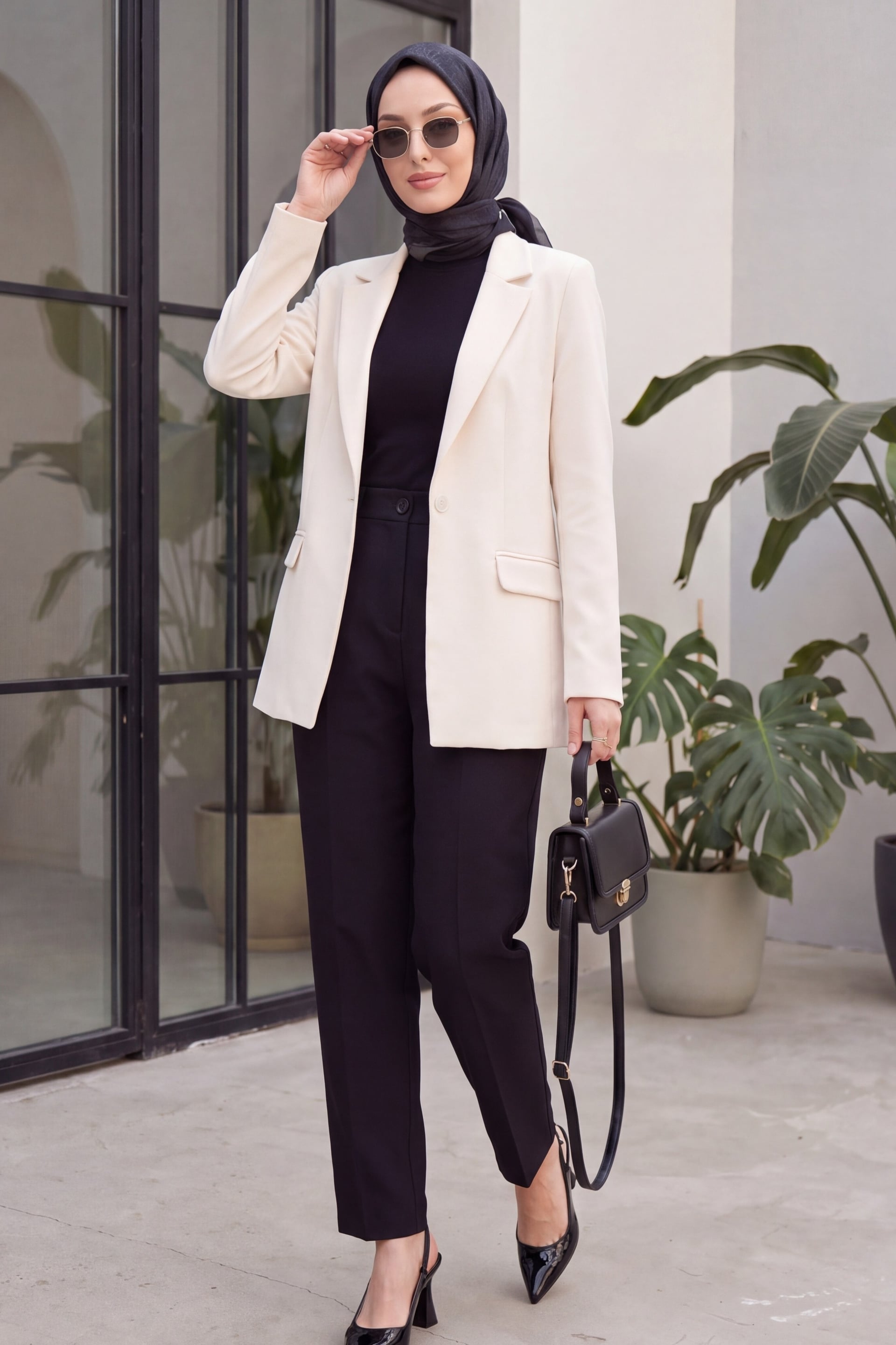 Cream Single-Button Stretch Blazer with Pockets - Podyumplus - by Peralane - photo 5