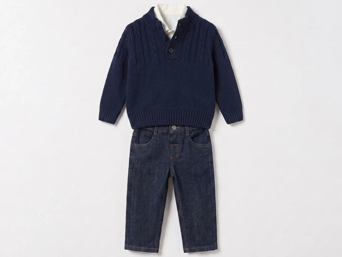 Boys' Knit Pattern Buttoned Sweater & Shirt 4-Piece Set - Navy - Canoz - by Peralane