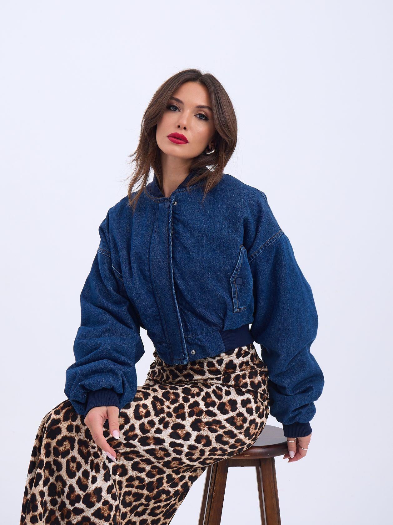 Denim Bomber Jacket in Dark Blue Wash - Fame - by Peralane - photo 3