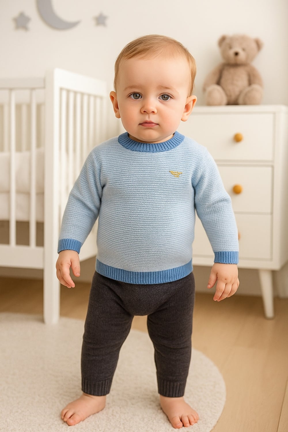 Knitted Baby Boy Sweater and Trousers Set - Indigo - Has Bereket - by Peralane