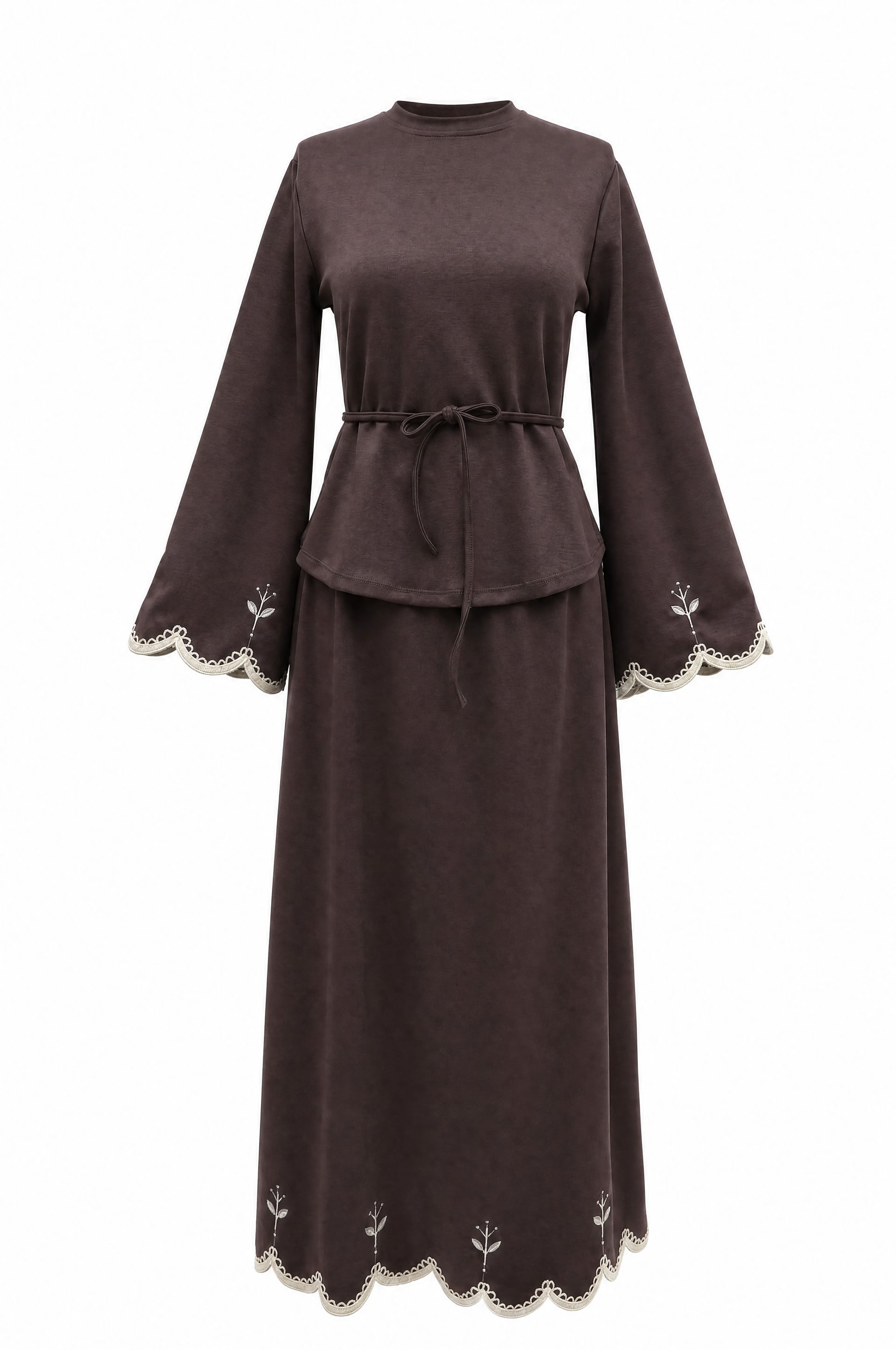 Embroidered Belted Jersey Two-Piece Set with Skirt - Cherry - Podyumplus - by Peralane - photo 5