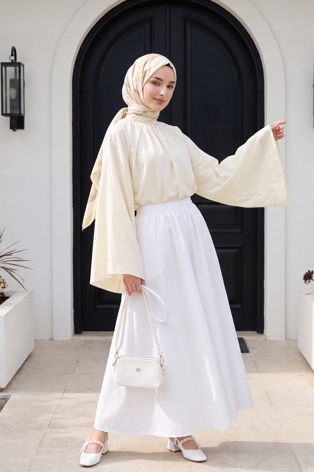 Crew Neck Spanish Sleeve Lined Voile Blouse - Light Yellow - Podyumplus - by Peralane - photo 4
