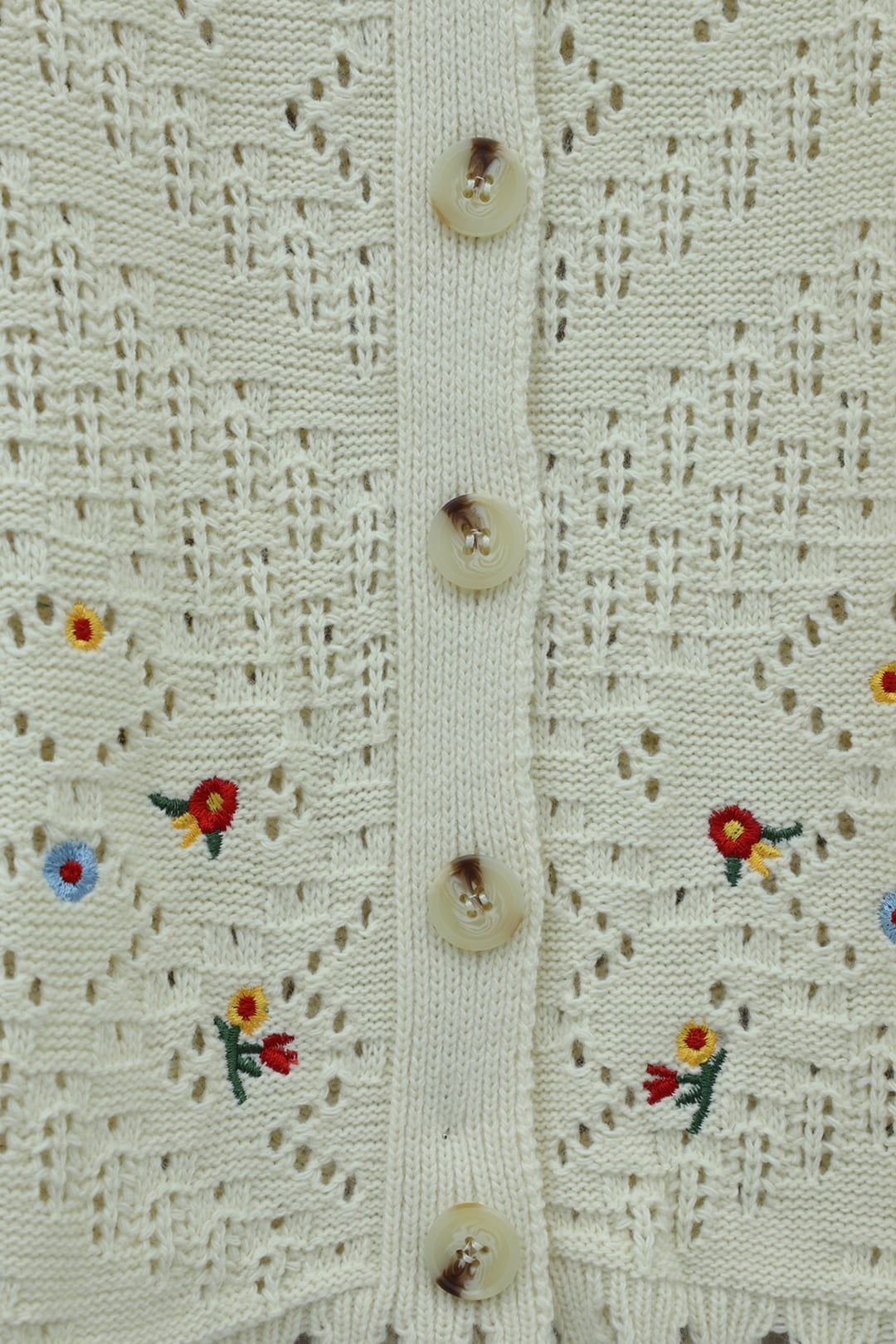 Cream Floral Embroidered Open-Weave Knit Cardigan for Women - Podyumplus - by Peralane - photo 4