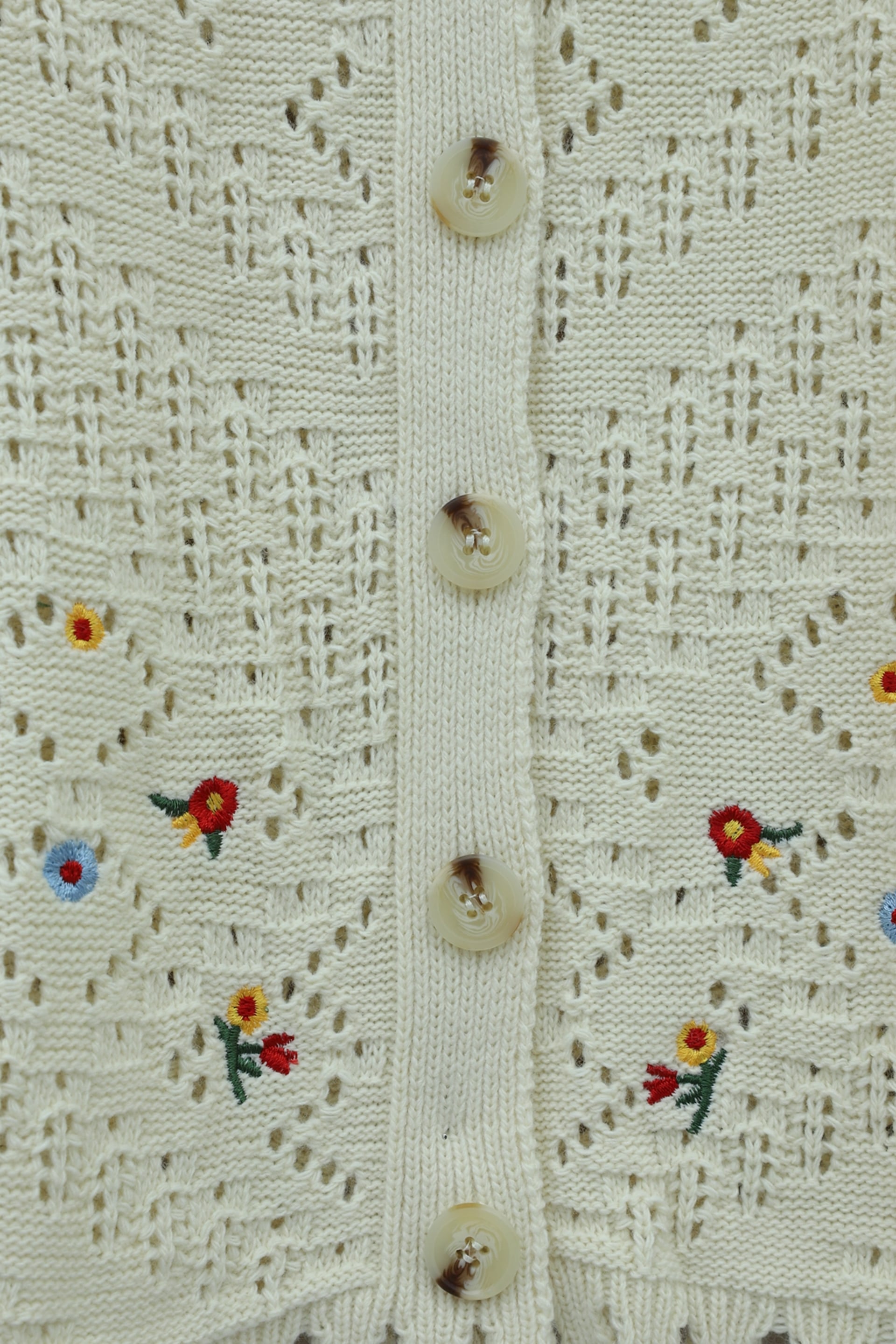 Cream Floral Embroidered Open-Weave Knit Cardigan for Women - Podyumplus - by Peralane - photo 4