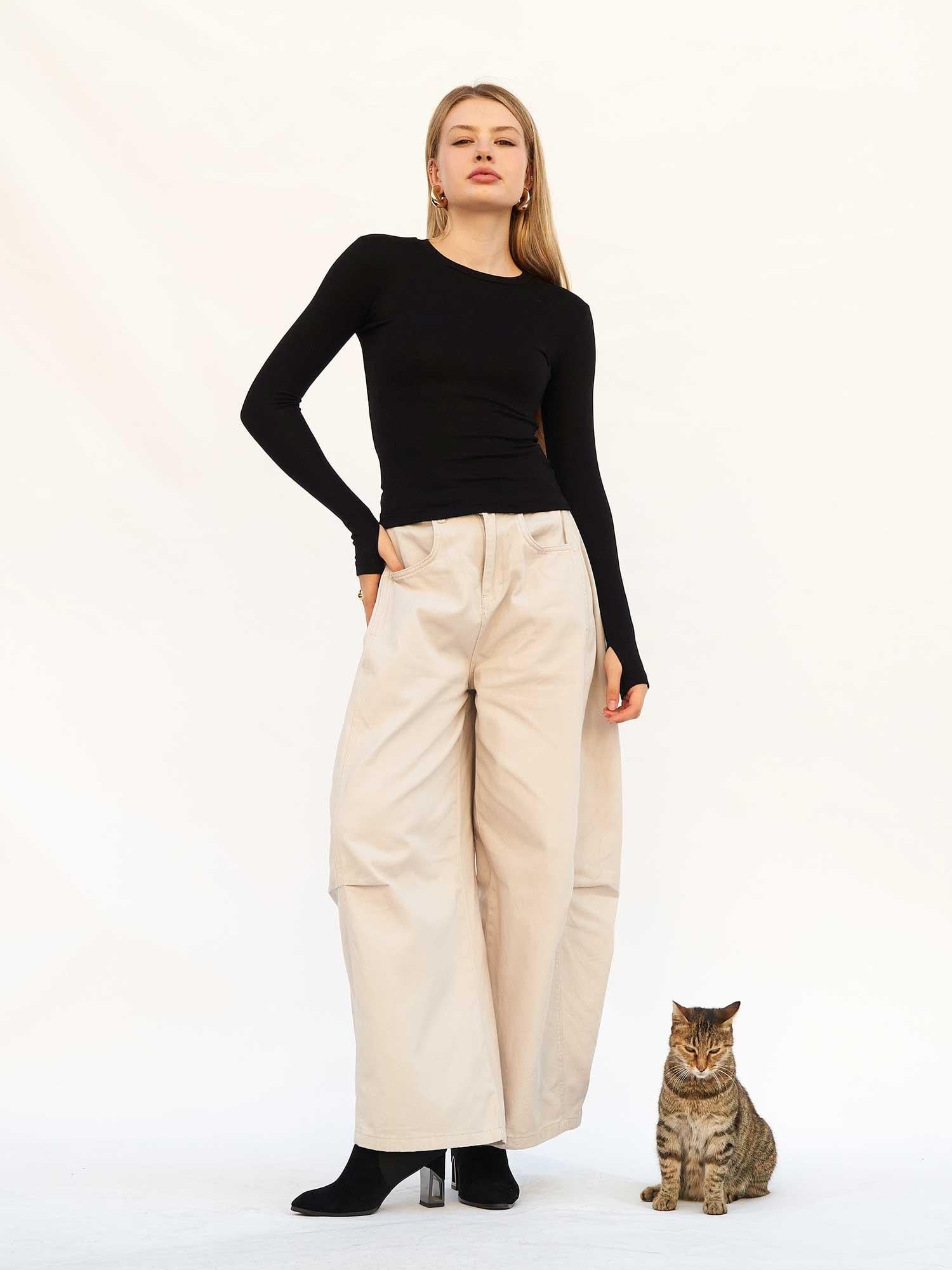 Black Long-Sleeve Crew Neck T-Shirt for Women - Lefon - by Peralane - photo 6