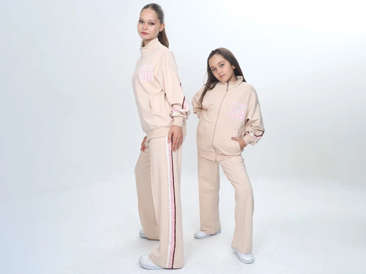 Girls' Zip-Up Tracksuit Set with Striped Details - Beige - Vizviz - by Peralane