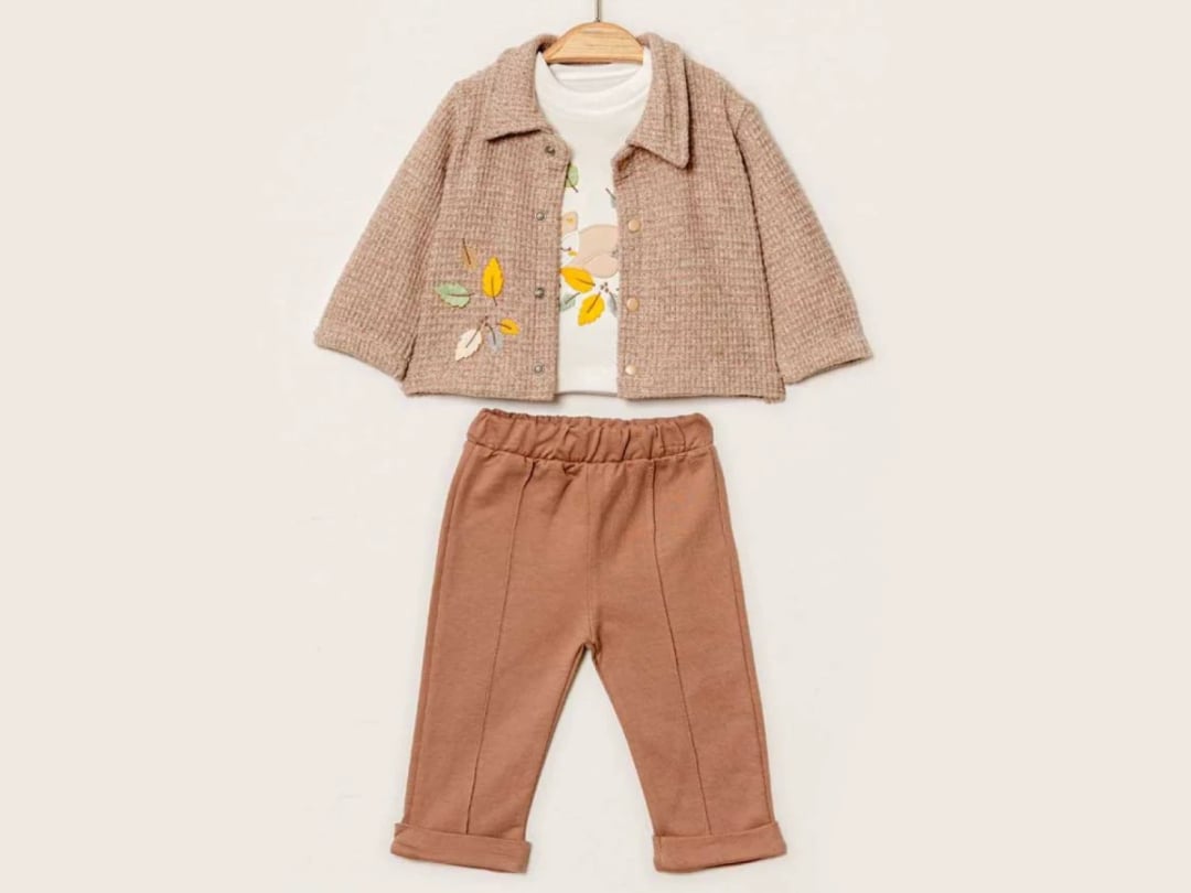 Leaf Pattern Baby Girls' 3-Piece Set - Brown - Elci Baby - by Peralane