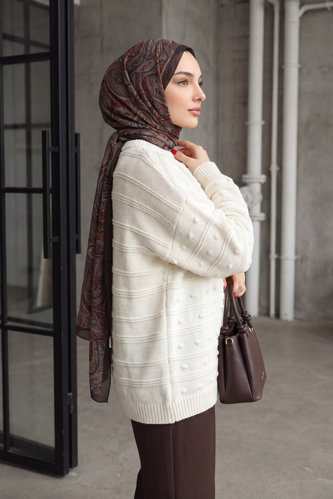 Ivory Button Pom-Pom Detail Relaxed Knit Cardigan - Ecru - Podyumplus - by Peralane - photo 2