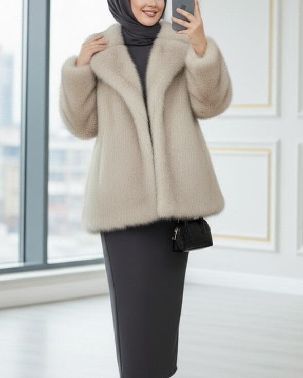 Kruvaze Faux Fur Jacket with Fringe Details - Vizon - Podyumplus - by Peralane - photo 3