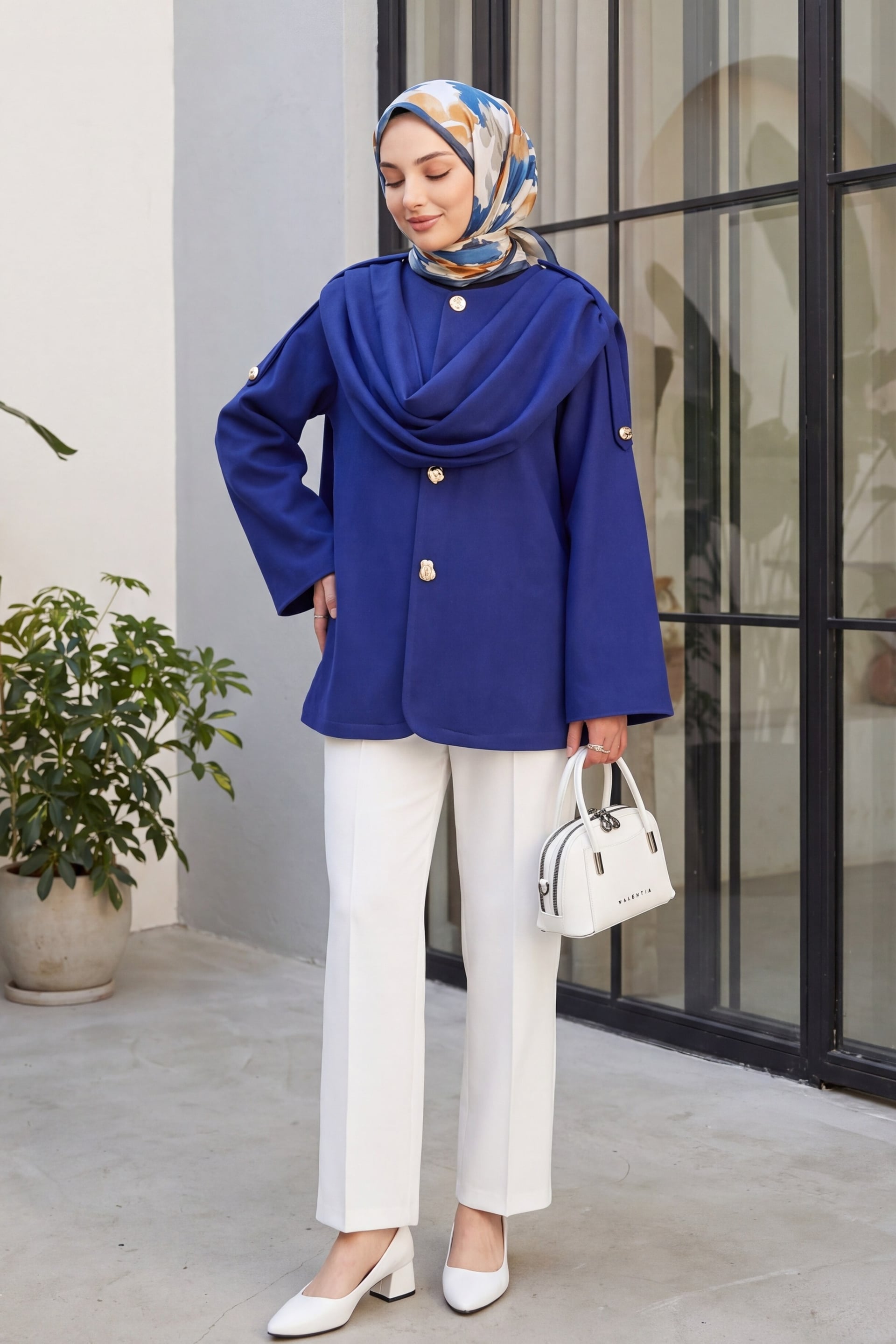 Cowl Neck Wrap Winter Felt Jacket - Navy - Podyumplus - by Peralane - photo 4