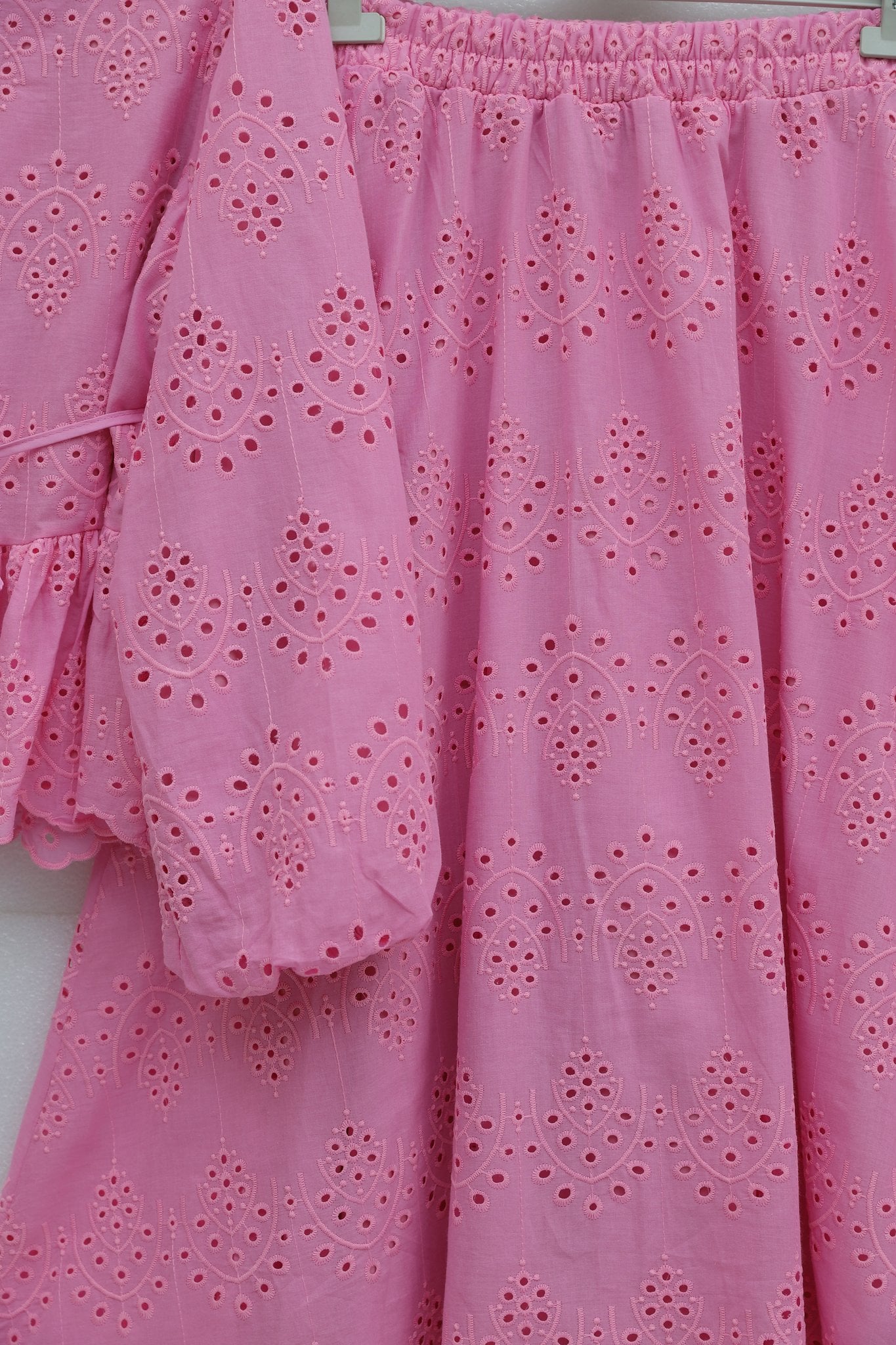Pink Eyelet Cotton Linen Two-Piece Set with Tie Belt and Pearl Buttons - Podyumplus - by Peralane - photo 7