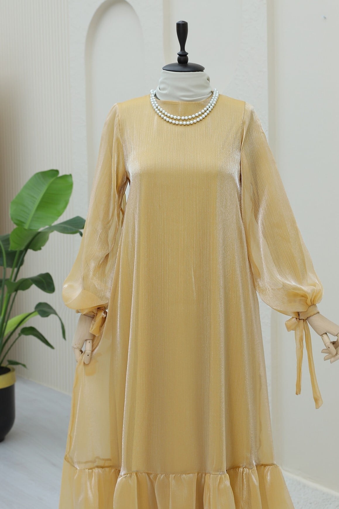 Long Sleeve Belted Tiered Ruffled Dress - Salmon - Podyumplus - by Peralane - photo 5