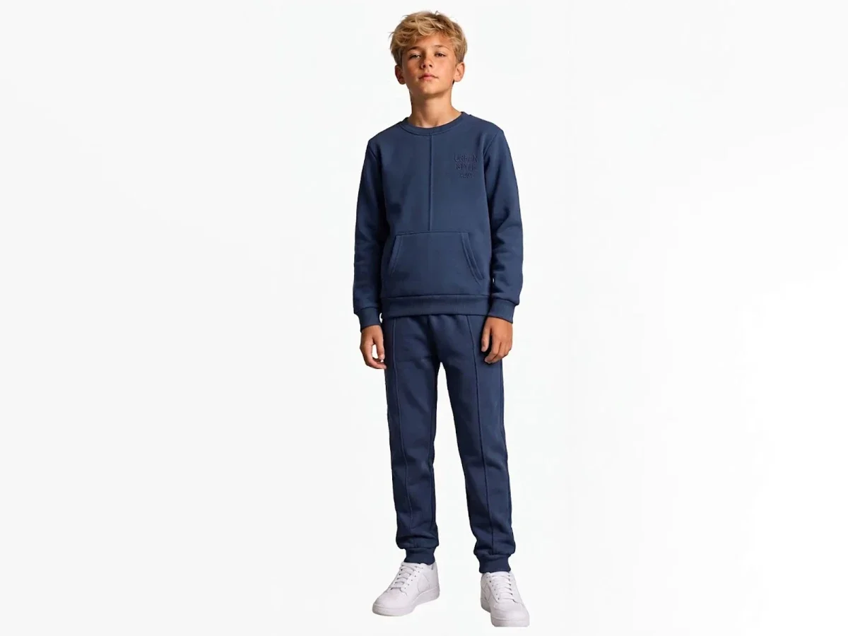 Navy Blue Boys' Tracksuit Set with Kangaroo Pocket - Koska - by Peralane