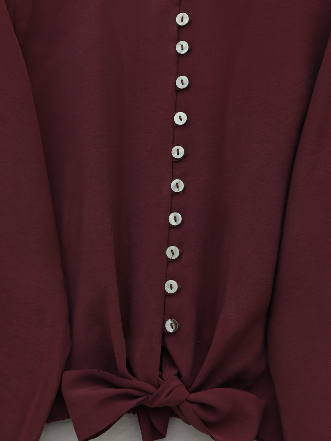Tie-Front Button-Down Modal Blouse with Elasticated Waist and Cuffs - Bordeaux - Podyumplus - by Peralane - photo 4