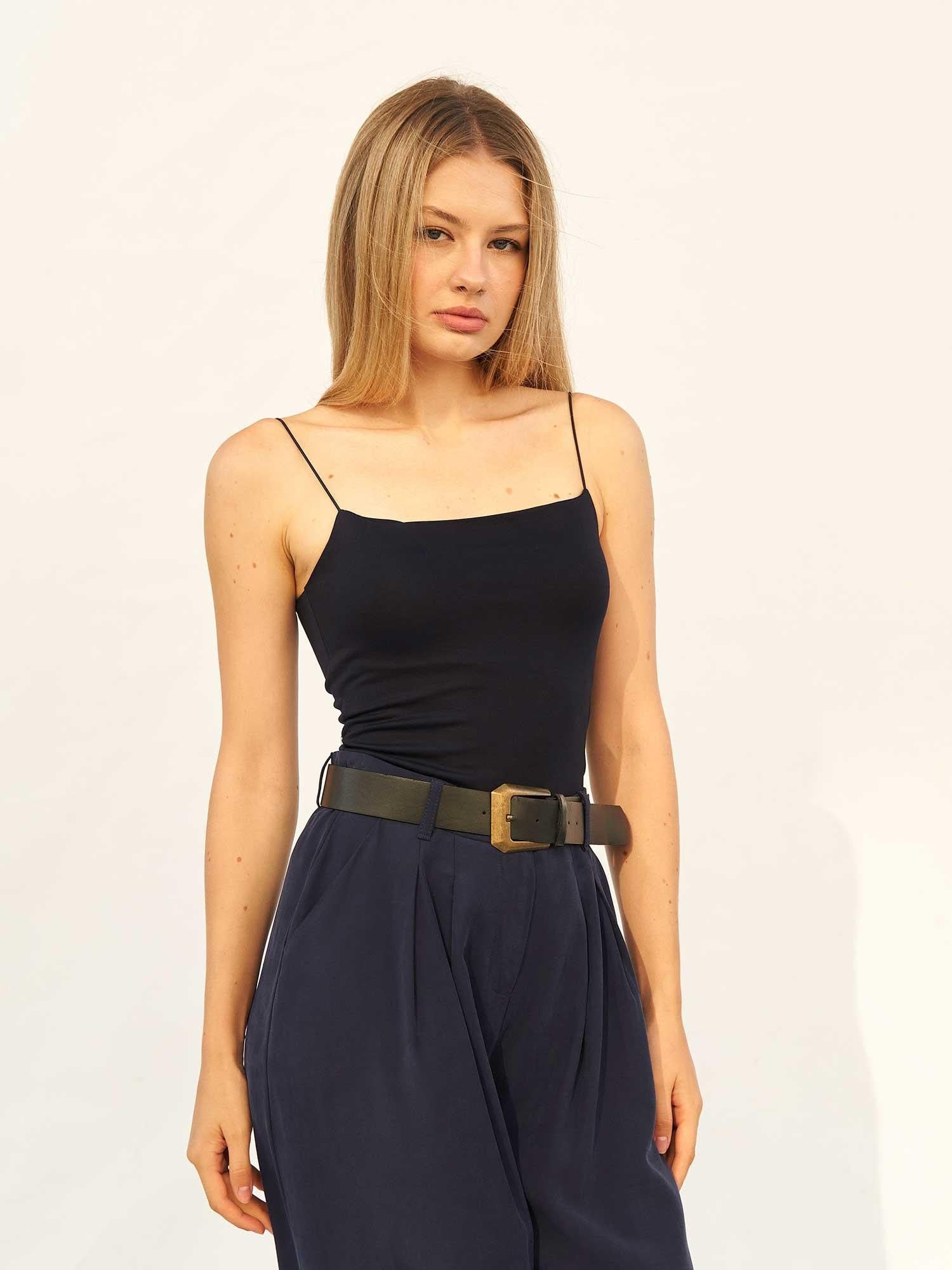 Women's Thin Strap Tank Top in Navy - Lefon - by Peralane