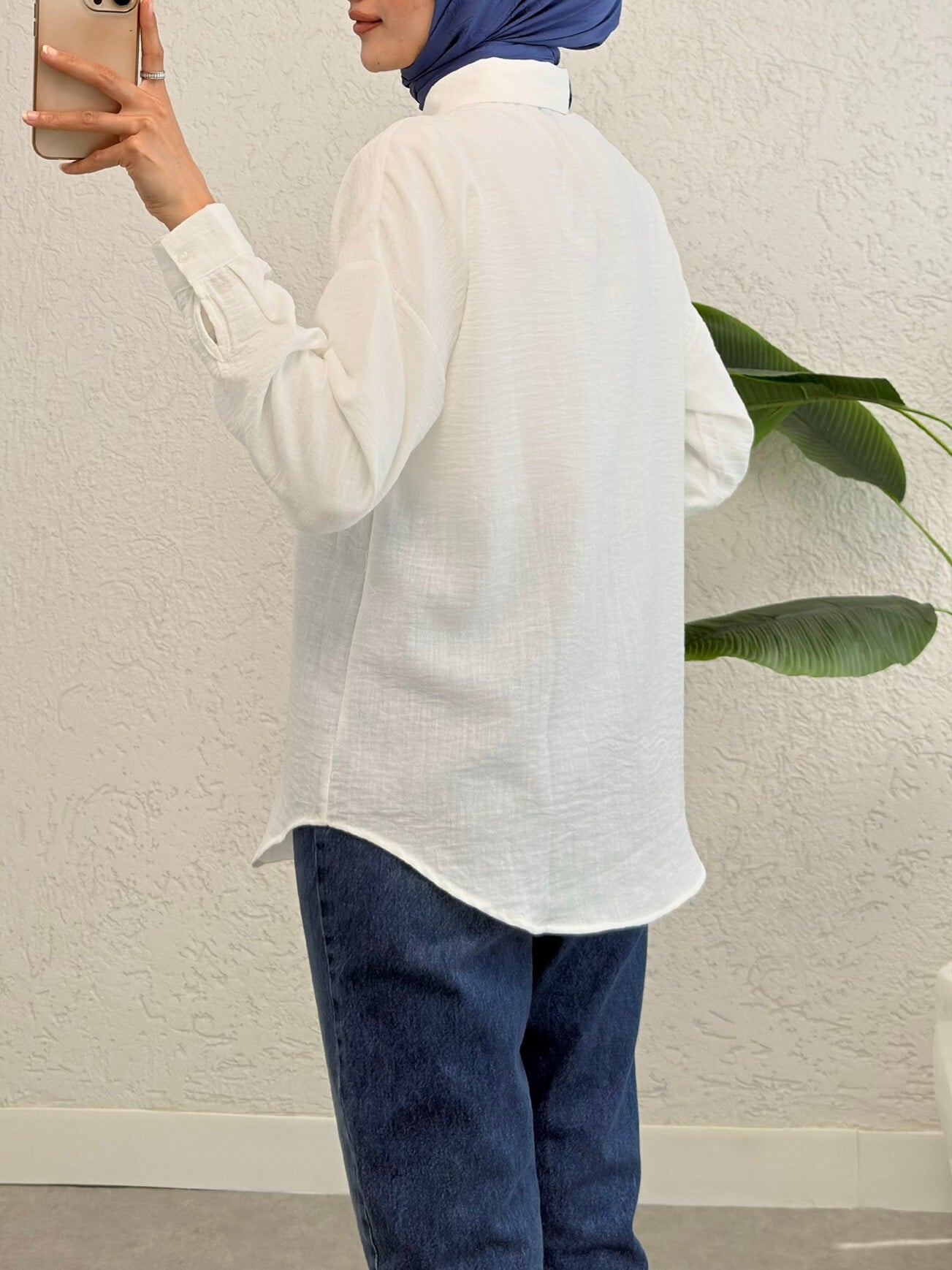 Single Pocket Buttoned Linen-Look Blouse - White - Podyumplus - by Peralane - photo 8