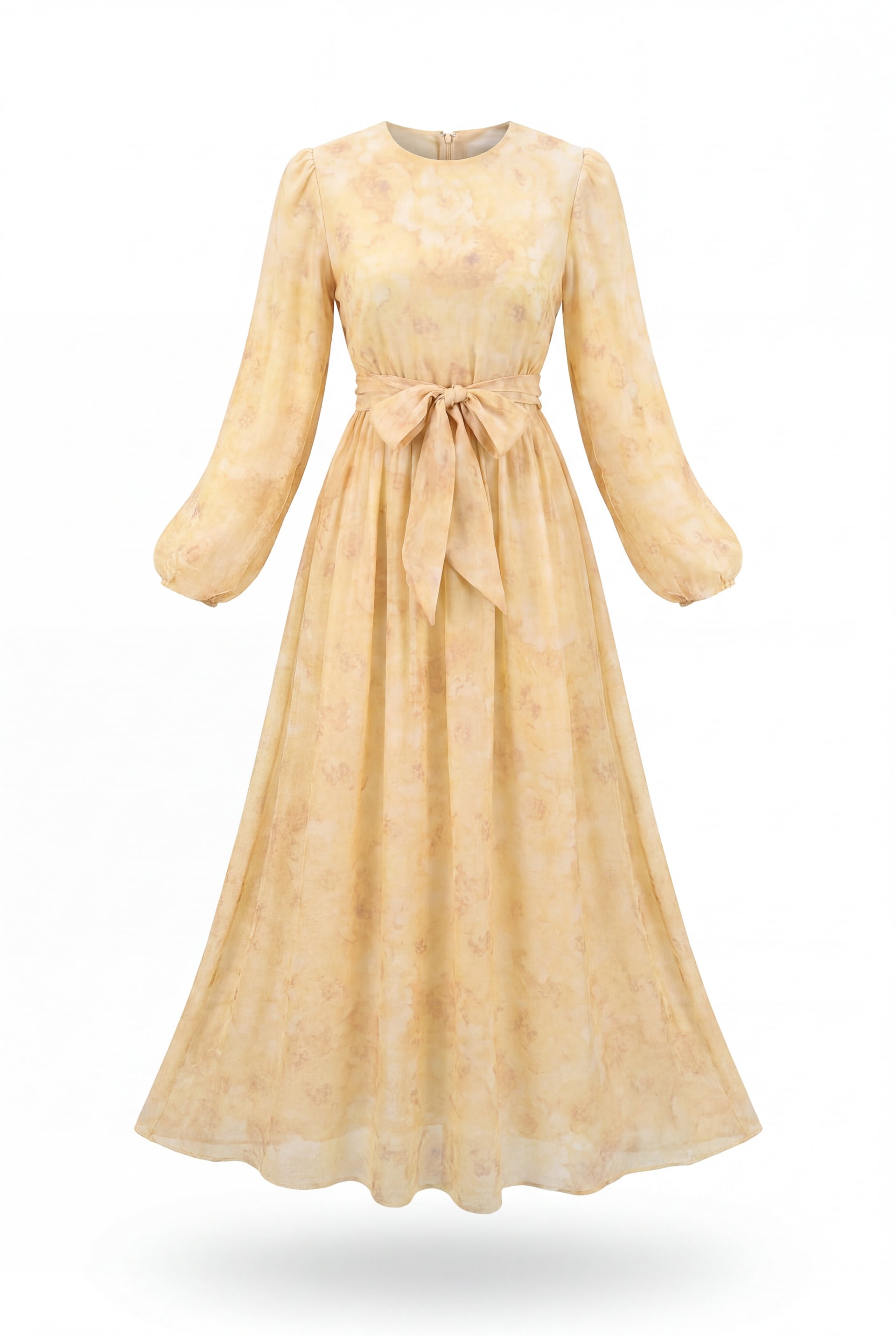 Belted Balloon Sleeve Lined Tulle Voile Dress - Yellow - Podyumplus - by Peralane - photo 7