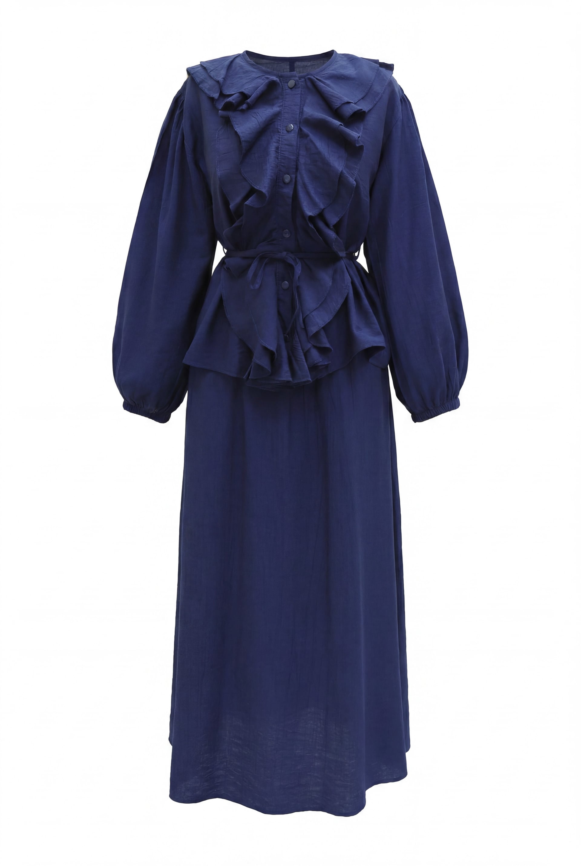 Navy Blue Ruffled Front Tie Waist Skirt Set - Podyumplus - by Peralane - photo 5
