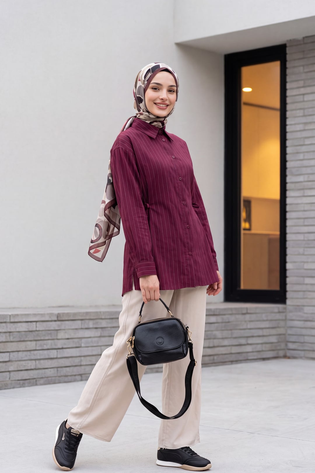 Side Lace-Up Striped Button Modal Tunic - Bordeaux - Podyumplus - by Peralane - photo 5