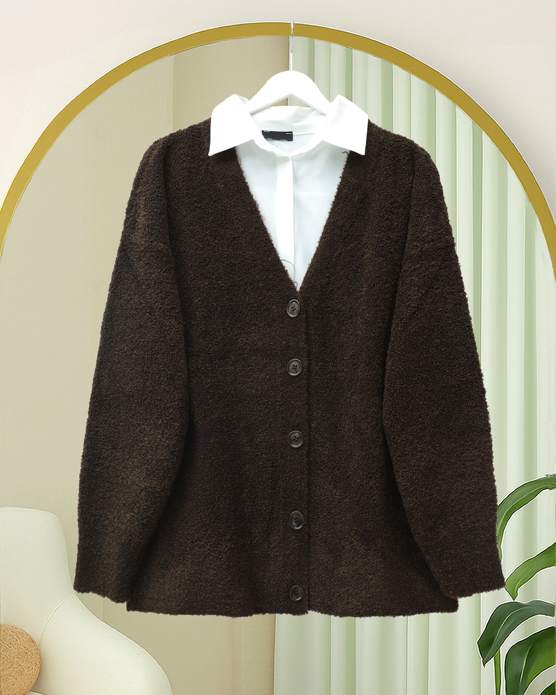 Buttoned Relaxed Knit Cardigan - Dark Brown - Podyumplus - by Peralane - photo 2