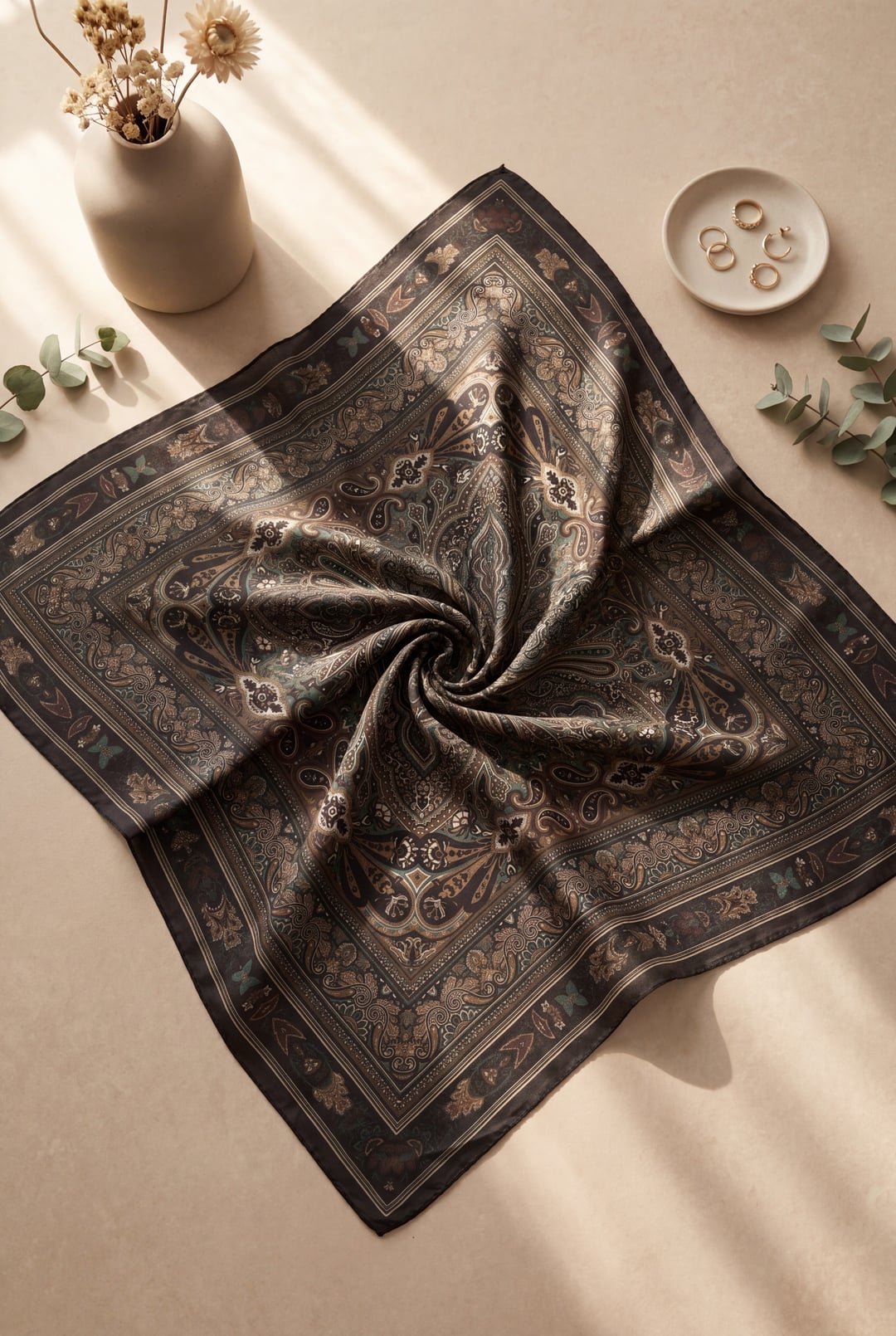 Framed Ethnic Pattern Cotton Scarf - Dark Navy - Podyumplus - by Peralane